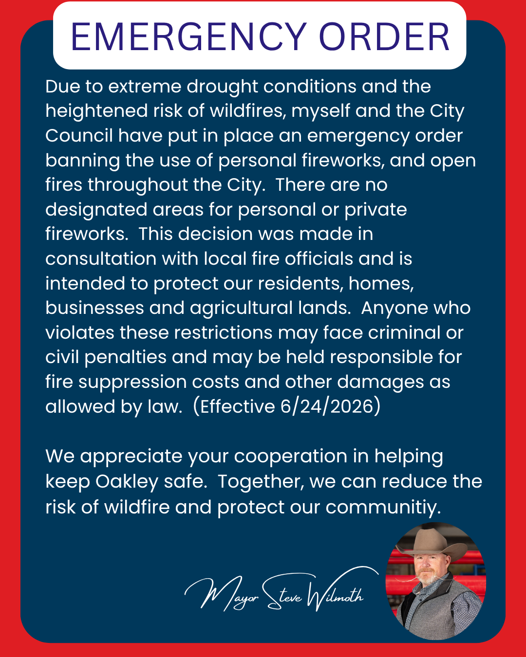 Oakley City Issues Emergency Order Prohibiting Personal Fireworks