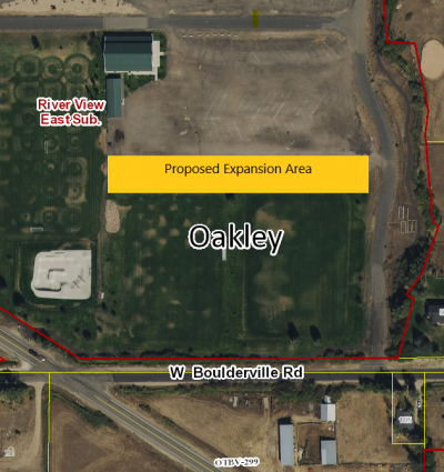 Photo designating approximate area for field expansion at the Oakley Recreation Complex